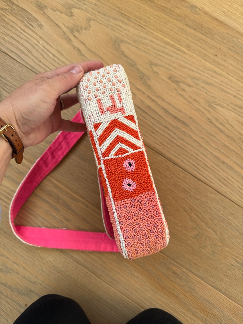 Hand-Beaded Pink and Coral Women’s Shoulder Bag - Picture 5 of 6